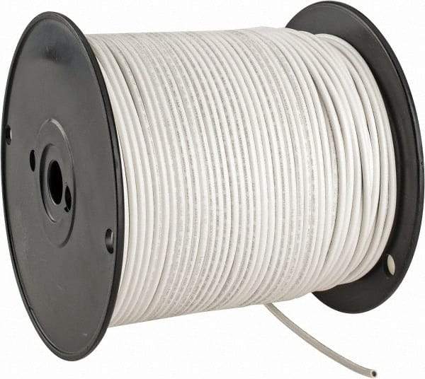 Made in USA - 12 AWG, 65 Strand, 500' OAL, Tinned Copper Hook Up Wire - White PVC Jacket, 0.155" Diam - Americas Industrial Supply