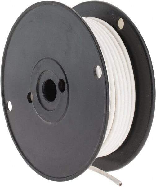 Made in USA - 10 AWG, 105 Strand, 100' OAL, Tinned Copper Hook Up Wire - White PVC Jacket, 0.18" Diam - Americas Industrial Supply