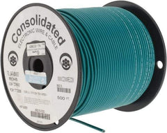 Made in USA - 12 AWG, 65 Strand, 500' OAL, Tinned Copper Hook Up Wire - Green PVC Jacket, 0.155" Diam - Americas Industrial Supply