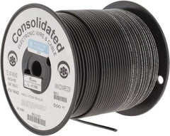 Made in USA - 12 AWG, 65 Strand, 500' OAL, Tinned Copper Hook Up Wire - Black PVC Jacket, 0.155" Diam - Americas Industrial Supply