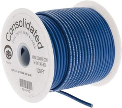 Made in USA - 14 AWG, 41 Strand, 100' OAL, Tinned Copper Hook Up Wire - Blue PVC Jacket, 0.136" Diam - Americas Industrial Supply