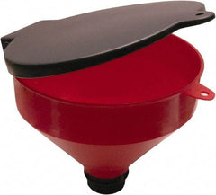 Funnel King - 8" High x 9-1/8" Diam, Polypropylene, Manual Closing Drum Funnel with Lockable Lid - 55 Gal Drum/Pail Capacity - Americas Industrial Supply