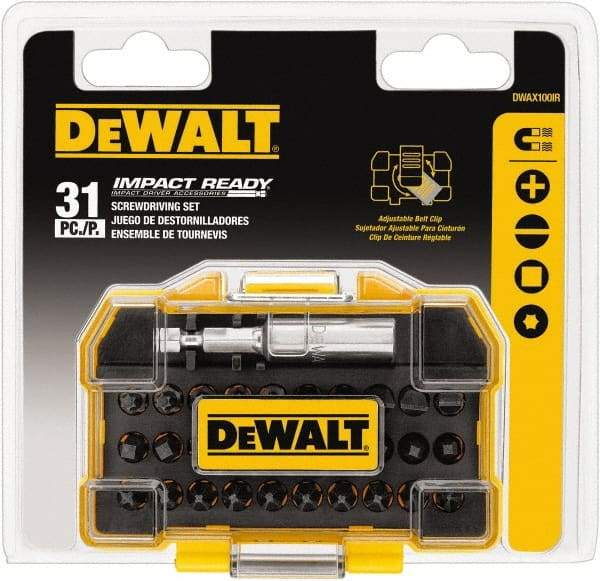 DeWALT - 31 Piece, Screwdriver Tamperproof Bit Set - #1, #2 & #3 Phillips, #1, #2 & #3 Square Recess - Americas Industrial Supply