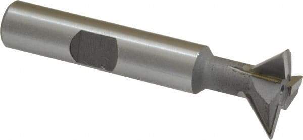 Made in USA - 3/4" Diam x 1/4" Width of Cut, 45° Included Angle, Carbide-Tipped Dovetail Cutter - 3/8" Shank Diam, 2-1/4" Overall Length, 0.02" Corner Radius, Weldon Flat, Uncoated - Americas Industrial Supply