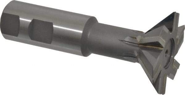 Made in USA - 2" Diam x 5/8" Width of Cut, 45° Included Angle, Carbide-Tipped Dovetail Cutter - 1" Shank Diam, 4-1/4" Overall Length, 0.02" Corner Radius, Weldon Flat, Uncoated - Americas Industrial Supply