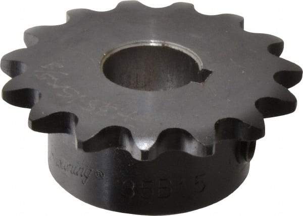 Browning - 15 Teeth, 3/8" Chain Pitch, Chain Size 35, Finished Bore Sprocket - 5/8" Bore Diam, 1.804" Pitch Diam, 1.99" Outside Diam - Americas Industrial Supply