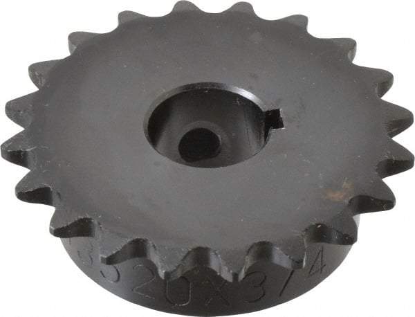 Browning - 20 Teeth, 3/8" Chain Pitch, Chain Size 35, Finished Bore Sprocket - 3/4" Bore Diam, 2.397" Pitch Diam, 2.59" Outside Diam - Americas Industrial Supply