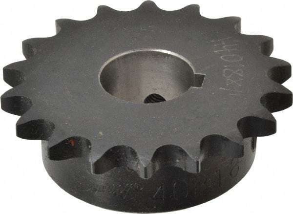 Browning - 18 Teeth, 1/2" Chain Pitch, Chain Size 40, Finished Bore Sprocket - 1" Bore Diam, 2.879" Pitch Diam, 3.14" Outside Diam - Americas Industrial Supply