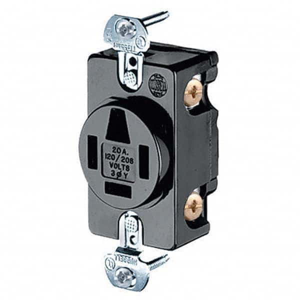 Hubbell Wiring Device-Kellems - 120/208 VAC 20A NEMA 18-20R Industrial Grade Black Straight Blade Single Receptacle - Americas Industrial Supply