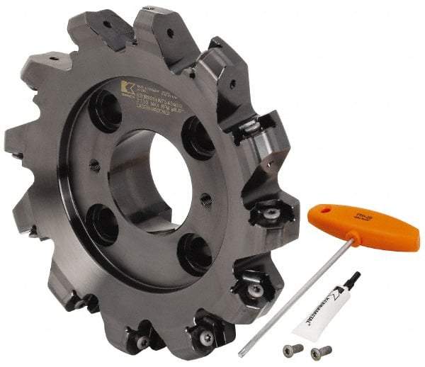Kennametal - 8" Cut Diam, 2-1/2" Arbor Hole, 8mm Max Depth of Cut, 45° Indexable Chamfer & Angle Face Mill - 12 Inserts, HNPJ 1307... Insert, Right Hand Cut, 12 Flutes, Through Coolant, Series Dodeka Max - Americas Industrial Supply