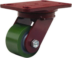 Hamilton - 3-1/4" Diam x 2" Wide x 5-1/4" OAH Top Plate Mount Swivel Caster - Polyurethane Mold onto Cast Iron Center, 575 Lb Capacity, Straight Roller Bearing, 4-1/2 x 6-1/2" Plate - Americas Industrial Supply