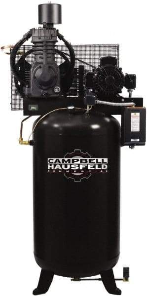 Campbell Hausfeld - 7.5 hp, 80 Gal Stationary Electric Vertical Air Compressor - Three Phase, 175 Max psi, 24.3 CFM, 208-230/460 Volt - Americas Industrial Supply