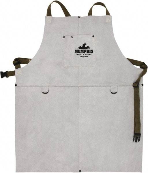 MCR Safety - 24 x 30" Flame Resistant/Retardant & Welding Bib Apron - Leather, 23 oz Material, Gray, 1 Pocket - Americas Industrial Supply