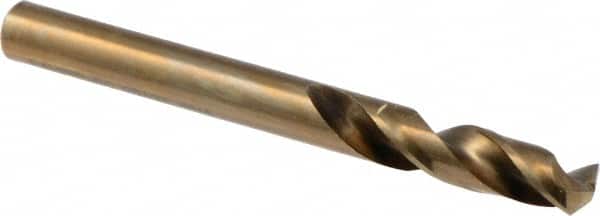 Precision Twist Drill - 0.252" 135° Spiral Flute Cobalt Screw Machine Drill Bit - Oxide/Gold Finish, Right Hand Cut, 31mm Flute Length, 70mm OAL, Split Point, Straight Shank - Americas Industrial Supply