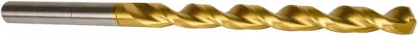 Precision Twist Drill - 8.6mm, 135° Point, Parabolic Flute, High Speed Steel Taper Length Drill Bit - TiN Finish, 4-17/32" Flute Length, 6-7/8" OAL, Series QC91GM - Americas Industrial Supply