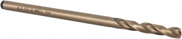 Precision Twist Drill - #22 135° Cobalt Jobber Drill - Oxide/Gold Finish, Right Hand Cut, Spiral Flute, Straight Shank, 3-1/8" OAL, Split Point - Americas Industrial Supply