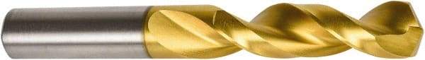 Precision Twist Drill - 11/32" 135° Parabolic Flute High Speed Steel Screw Machine Drill Bit - TiN Finish, Right Hand Cut, 1-11/16" Flute Length, 3" OAL, Split Point, Straight Shank - Americas Industrial Supply