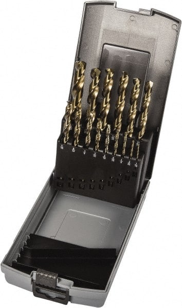 Precision Twist Drill - 1/16 to 1/2", 135° Point, Gold Finish, Cobalt Jobber Length Drill Bit Set - Americas Industrial Supply