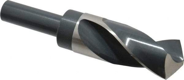 Precision Twist Drill - 1-3/8" Drill, 118° Point, High Speed Steel Silver Deming & Reduced Shank Drill Bit - Bright Finish, 6" OAL, Straight Shank, 3" Flute Length, Right Hand Cut, Standard Point, Spiral Flute, Regular Spiral - Americas Industrial Supply