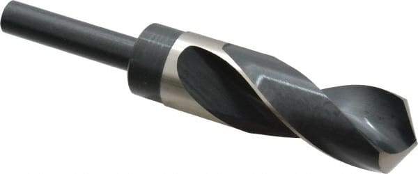 Precision Twist Drill - 1-7/64" Drill, 118° Point, High Speed Steel Silver Deming & Reduced Shank Drill Bit - Bright Finish, 6" OAL, Straight Shank, 3" Flute Length, Right Hand Cut, Standard Point, Spiral Flute, Regular Spiral - Americas Industrial Supply