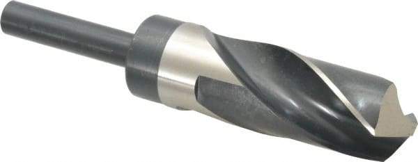 Precision Twist Drill - 1-7/32" Drill, 118° Point, High Speed Steel Silver Deming & Reduced Shank Drill Bit - Bright Finish, 6" OAL, Straight Shank, 3" Flute Length, Right Hand Cut, Standard Point, Spiral Flute, Regular Spiral - Americas Industrial Supply