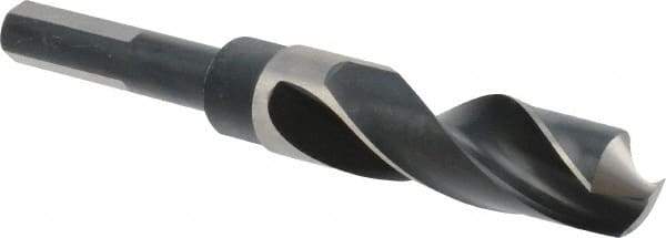 Precision Twist Drill - 27/32" Drill, 118° Point, High Speed Steel Silver Deming & Reduced Shank Drill Bit - Bright Finish, 6" OAL, Flats on Shank, 3" Flute Length, Right Hand Cut, Standard Point, Spiral Flute, Regular Spiral - Americas Industrial Supply