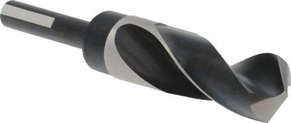 Precision Twist Drill - 1-7/64" Drill, 118° Point, High Speed Steel Silver Deming & Reduced Shank Drill Bit - Bright Finish, 6" OAL, Flats on Shank, 3" Flute Length, Right Hand Cut, Standard Point, Spiral Flute, Regular Spiral - Americas Industrial Supply
