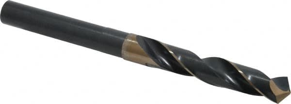 Precision Twist Drill - 35/64" Drill, 118° Point, Cobalt Silver Deming & Reduced Shank Drill Bit - Bright Finish, 6" OAL, Straight Shank, 3" Flute Length, Right Hand Cut, Split Point, Spiral Flute, Regular Spiral - Americas Industrial Supply