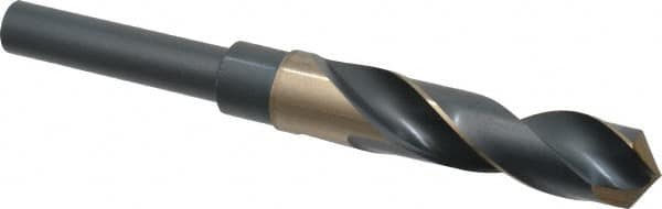 Precision Twist Drill - 47/64" Drill, 118° Point, Cobalt Silver Deming & Reduced Shank Drill Bit - Bright Finish, 6" OAL, Straight Shank, 3" Flute Length, Right Hand Cut, Split Point, Spiral Flute, Regular Spiral - Americas Industrial Supply