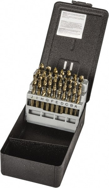 Precision Twist Drill - 135° Point, Gold Finish, Cobalt Screw Machine Length Drill Bit Set - Americas Industrial Supply