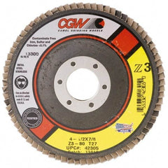 Camel Grinding Wheels - 80 Grit, 7" Disc Diam, 5/8-11 Center Hole, Type 27 Zirconia Alumina Flap Disc - 8,600 Max RPM, Poly Cotton Backing, Arbor Attaching System, Coated - Americas Industrial Supply