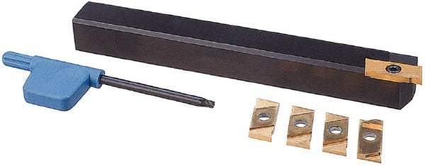 NIKCOLE MINI-SYSTEMS - 0.035" Min Groove Width, Right Hand Indexable Grooving Cutoff Toolholder - 3/8" Shank Height x 3/8" Shank Width, THE-7-3/8 R-L Toolholder Style, Series Mini-Systems - Americas Industrial Supply