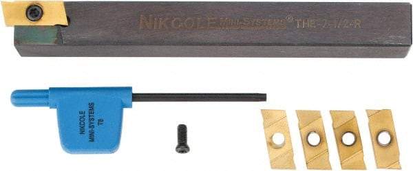 NIKCOLE MINI-SYSTEMS - 0.035" Min Groove Width, Right Hand Indexable Grooving Cutoff Toolholder - 1/2" Shank Height x 1/2" Shank Width, THE-7-1/2 R-L Toolholder Style, Series Mini-Systems - Americas Industrial Supply