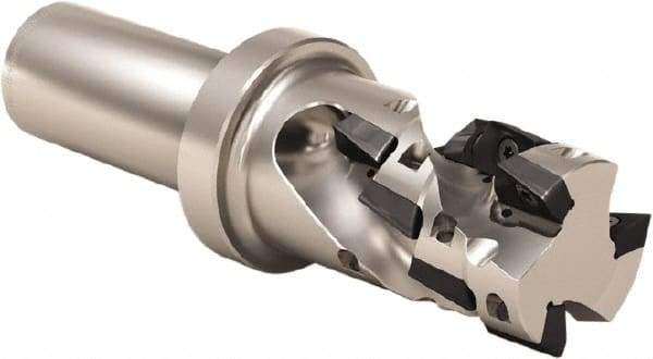 Seco - 32mm Cut Diam, 50mm Max Depth of Cut, 25mm Shank Diam, 130mm OAL, Indexable Square Shoulder Helical End Mill - XO.X 10T3 Inserts, Weldon Shank, 90° Lead Angle, Through Coolant, Series Turbo 10 - Americas Industrial Supply