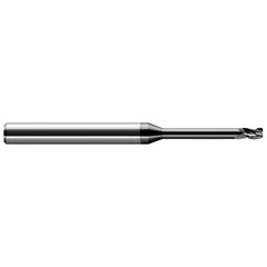 Corner Radius End Mill: 1/16″ Dia, 3/32″ LOC, 0.005″ Radius, 3 Flutes, Solid Carbide 2-1/2″ OAL, 1/8″ Shank Dia, 30 ° Helix, Amorphous Diamond Coated, Corner Radius End, Centercutting