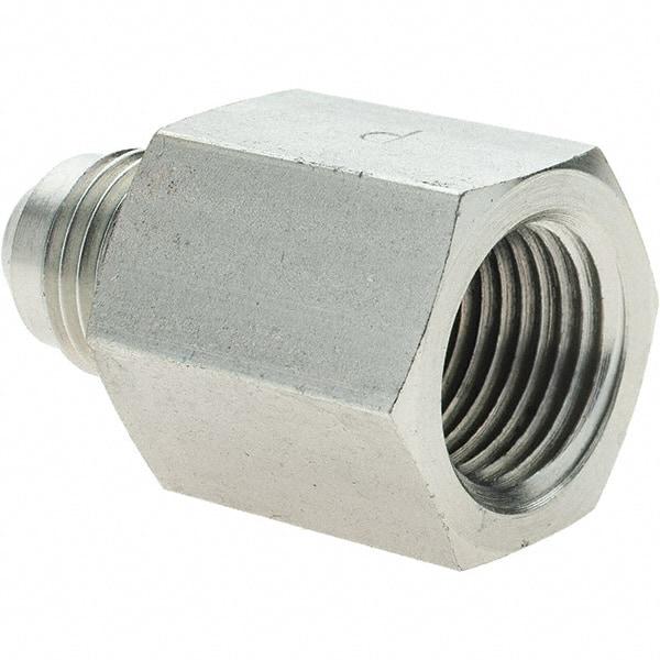 Parker - 3/8" Tube OD, 37° Steel Flared Tube Female Connector - 3/8 NPTF, Flare x FNPT Ends - Americas Industrial Supply