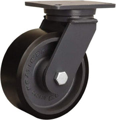 Hamilton - 8" Diam x 3" Wide x 10-1/2" OAH Top Plate Mount Swivel Caster - Polyurethane Mold onto Cast Iron Center, 3,250 Lb Capacity, Sealed Precision Ball Bearing, 5-1/4 x 7-1/4" Plate - Americas Industrial Supply