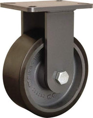 Hamilton - 8" Diam x 3" Wide x 10-1/2" OAH Top Plate Mount Rigid Caster - Polyurethane Mold onto Cast Iron Center, 3,250 Lb Capacity, Tapered Roller Bearing, 5-1/4 x 7-1/4" Plate - Americas Industrial Supply