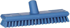 Vikan - 1" Bristle Length, Polyester Scrub Brush - 10-5/8" Long x 2-1/2" Wide Head, 11" OAL, European Threaded Handle, Blue, Polypropylene Block - Americas Industrial Supply