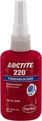 Loctite - 50 mL, Blue, Low Strength Liquid Threadlocker - Series 220, 24 hr Full Cure Time - Americas Industrial Supply