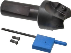 Kyocera - 20° Lead Angle, 1" Max Cut Diam, 1" Min Cut Diam, 35/64" Max Depth of Cut, Indexable Chamfer and Angle End Mill - 2 Inserts, XPMT 15T3.. Insert Style, 3.15" Overall Length, Straight Shank - Americas Industrial Supply