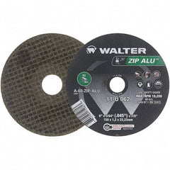 WALTER Surface Technologies - 6" 60 Grit Aluminum Oxide Cutoff Wheel - 3/64" Thick, 7/8" Arbor, 10,200 Max RPM, Use with Angle Grinders - Americas Industrial Supply