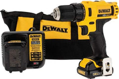 DeWALT - 12 Volt 3/8" Chuck Pistol Grip Handle Cordless Drill - 0-400 & 0-1500 RPM, Keyless Chuck, Reversible, 2 Lithium-Ion Batteries Included - Americas Industrial Supply