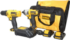 DeWALT - 12 Volt Cordless Tool Combination Kit - Includes 1/4" Impact Driver & 3/8" Drill/Driver, Lithium-Ion Battery Included - Americas Industrial Supply