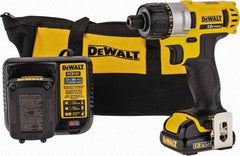 DeWALT - 12 Volt 1/4" Chuck Pistol Grip Handle Cordless Drill - 0-1050 RPM, Keyless Chuck, Reversible, 2 Lithium-Ion Batteries Included - Americas Industrial Supply
