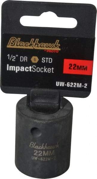 Blackhawk by Proto - 1/2" Drive 22mm Standard Impact Socket - 6 Points, 1-5/8" OAL - Americas Industrial Supply