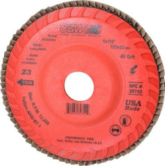 Camel Grinding Wheels - 40 Grit, 5" Disc Diam, 7/8" Center Hole, Type 27 Ceramic Flap Disc - 12,200 Max RPM, Poly Cotton Backing, Arbor Attaching System, Coated - Americas Industrial Supply