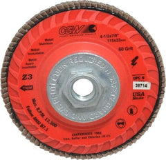 Camel Grinding Wheels - 60 Grit, 4-1/2" Disc Diam, 5/8-11 Center Hole, Type 27 Zirconia Alumina Flap Disc - 13,300 Max RPM, Poly Cotton Backing, Arbor Attaching System, Coated - Americas Industrial Supply