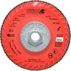 Camel Grinding Wheels - 40 Grit, 5" Disc Diam, 5/8-11 Center Hole, Type 27 Zirconia Alumina Flap Disc - 12,200 Max RPM, Poly Cotton Backing, Arbor Attaching System, Coated - Americas Industrial Supply