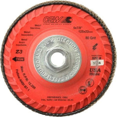 Camel Grinding Wheels - 80 Grit, 5" Disc Diam, 5/8-11 Center Hole, Type 27 Zirconia Alumina Flap Disc - 12,200 Max RPM, Poly Cotton Backing, Arbor Attaching System, Coated - Americas Industrial Supply